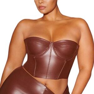 Skims Faux Leather Corset in Cocoa Sz L